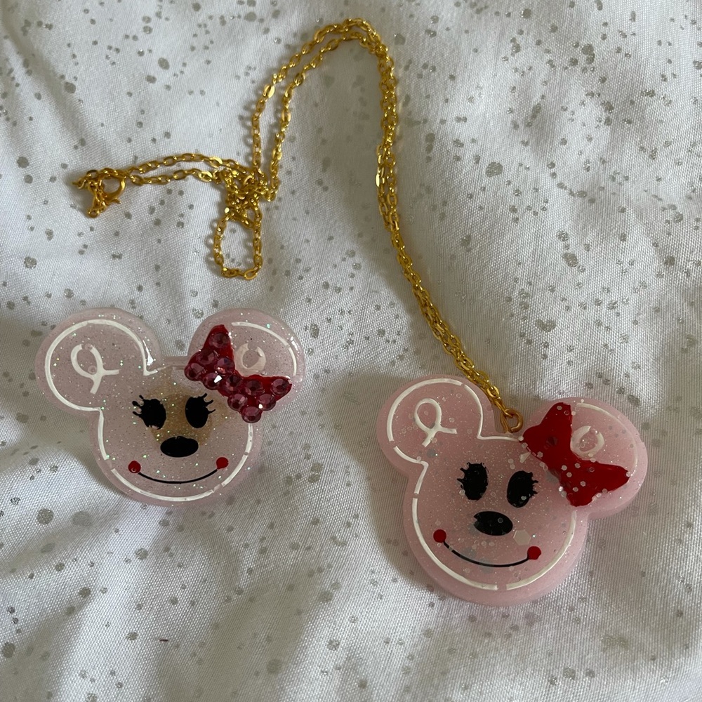 Pink Minnie Mouse Gingerbread Necklace & Ring set